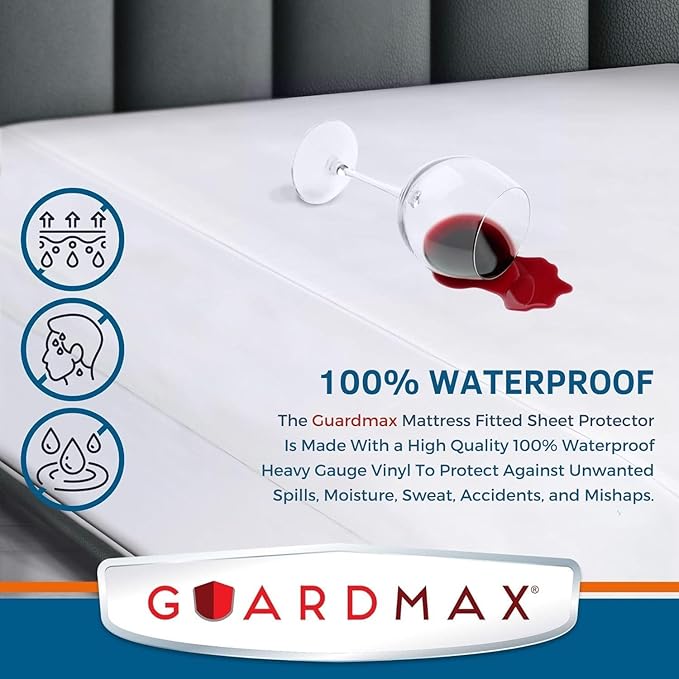 Guardmax Heavy Gauge Vinyl Twin Size Mattress Protector - Waterproof & Dust Proof Mattress Cover with Stretchable Pockets - Soft, Comfortable, & Noiseless Waterproof Fitted Sheet.(39 x 75 x 10)