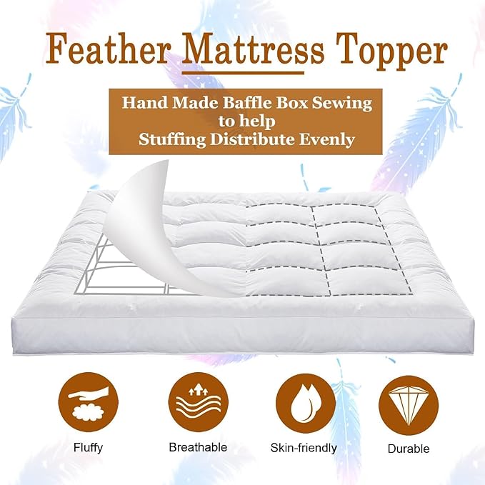 WhatsBedding 5 Inch Duck Feather Bed Mattress Topper King, 100% Cotton Extra Thick Mattress Pad, 2500gsm Overfilled Pillow Top, Hotel Collection