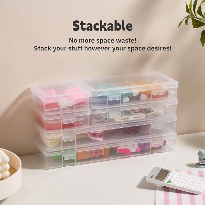 novelinks Plastic Clear Storage Containers for Organizing, Craft Storage Organizers and Stackable Storage Bins with Lids for Pencil Box, Bead, Cookie Cutter, Board Game (12 Pack Small) - Image 4
