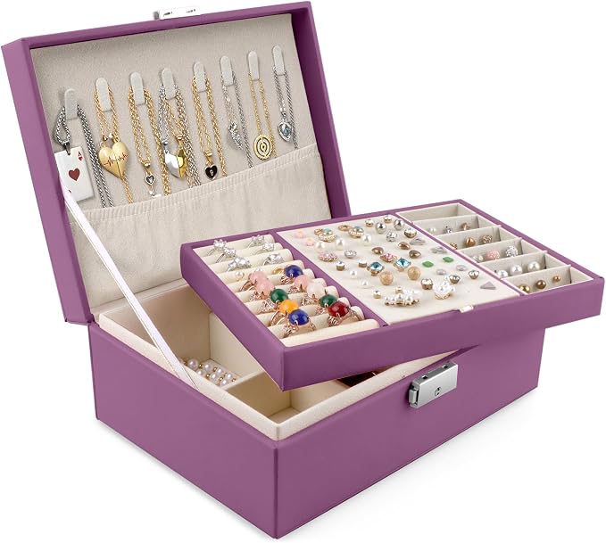 Homeanda Jewelry box 2 layer Jewelry box Leather Jewelry boxes for Women Girls Teens Jewelry organizer box Jewelry Storage box with lock(Purple) by Homeanda