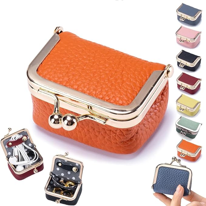 Leather Mini Jewelry Box, Portable Vintage Leather Coin Purse Jewelry Box with kiss Lock, Mini Travel Ring Box for Earrings/Rings/Necklaces/Bracelets by Unknown