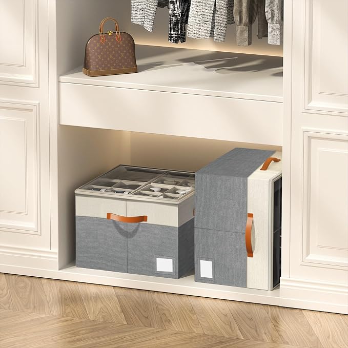 Aokeyee Shoe Organizer for Closet,2 Pack Foldable Shoe Storage Organizer Box Bin with Adjustable Dividers and Clear Cover, Fits up to 16-32 Pairs - Image 5