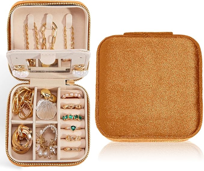 Smileshe Travel Velvet Jewelry Box with Mirror, Mini Gifts Case for Women Girls, Small Portable Organizer Boxes for Rings Earrings Necklaces Bracelets - Image 2
