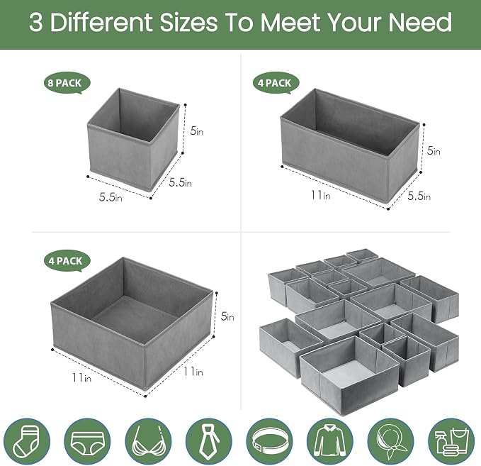 Criusia Drawer Organizer Clothes,16 Pack Underwear Drawer Organizers, Foldable Closet Organizers and Storage Dresser Drawer Dividers Clothing Organizer for Clothes, Socks, Scarves, Bra, Ties (Grey) - Image 3