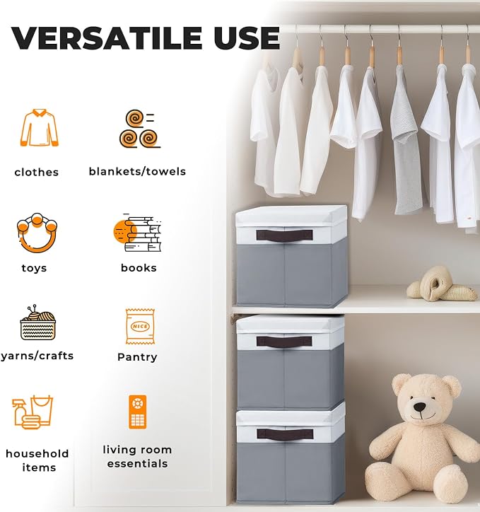Criusia 8 Pack Closet Storage Bins with Lids - Stackable Storage Baskets for Organizing Clothes Toys Blankets - Odorless for Baby Nursery Organization and Storage Boxes Totes for Bedroom Dorm Room - Image 6