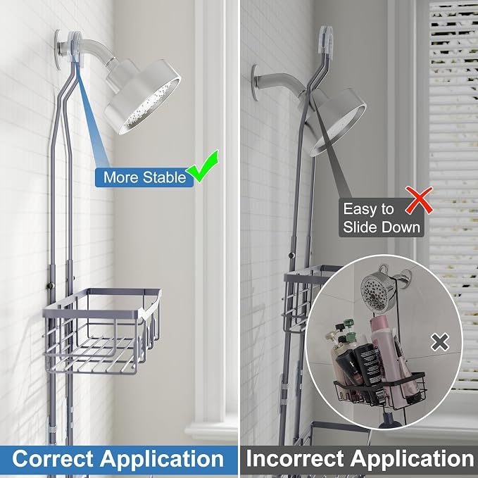 Shower Caddy, Upgraded Extended Length Shower Caddy Over Showerhead No Blocking to Showerhead, Rustproof Bathroom Organizers and Storage with Hooks Shampoo Soap Holder, Large Hanging Caddy - Image 6
