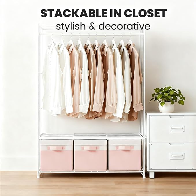 Large Closet Organizer Bins with Lids 4 Pack - 23 QT Collapsible Decorative Storage Boxes with Lids - Clothes Storage Bins with Handles - Fabric Containers for Living Room, Dorm, Nursery - Pink - Image 2