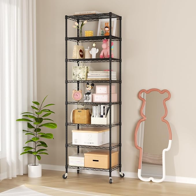 SINGAYE 8 Tier Shelf Organizer Storage Metal Shelves Garage Wire Shelving Unit Pantry Rack Adjustable Standing Storage for Kitchen Closet Laundry Bathroom Pantry 12" D x 22" W x 74" H Black - Image 7