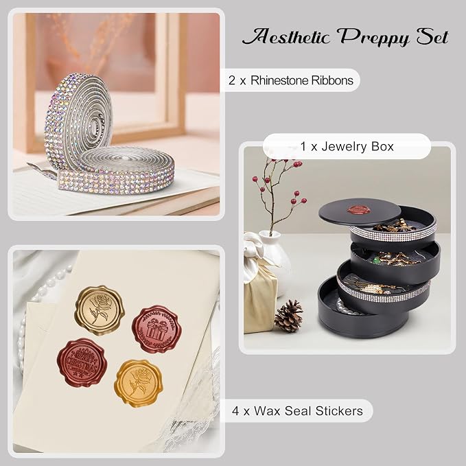 CONBOLA Jewelry Holder Organizer, Christmas Gifts Ideas for Women, Small Jewelry Storage Box Earring Holder, 5-Layer Rotating Jewelry Storage Tray with Lid for Bracelets Rings Bracelets - Image 3