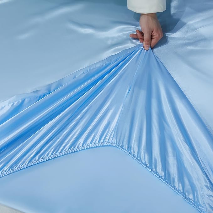 Blue Comforter King Jacquard Bedding with Baby Blue Satin Sheet Set 8 Pcs Royal Embroidery Neoclassical Floral Home Decor Soft Luxury Hotel Bed in a Bag with 1 Cushion Cover