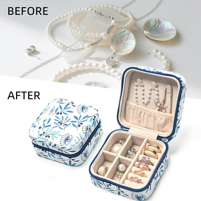 shunmei Mini Travel Jewelry Box,PU Leather Portable Jewelry Organizer Case,Art Accessories Storage Holder Boxes for Earring, Necklace, Rings, Bracelets (Leaf) - Image 7