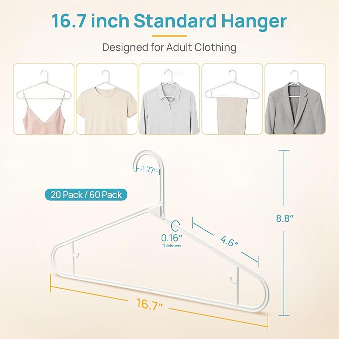 Vtopmart 60 Pack Plastic Clothes Hangers, 16.7in Standard StackFit Hangers for T-Shirt, Coats, Jackets, Sweaters, Non-Slip Slim Hanger with Hooks, Space-Saving in Closet, Durable Clothes Organizers - Image 2