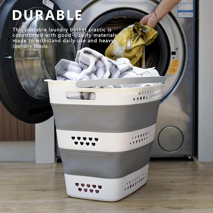Large Collapsible Laundry Baskets for Dirty Clothes, Plastic Laundry Hamper for Dorm Bedroom Blankets, 43L Foldable Clothes Hamper for Laundry, Space Saving Pop-Up Storage Container/Organizer - Image 8