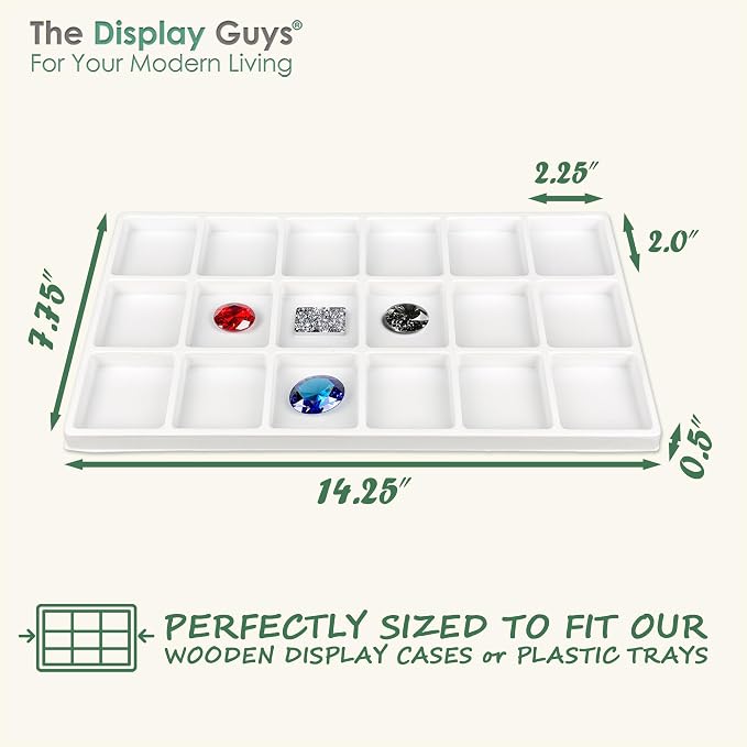 TheDisplayGuys For Your Modern Living 2-Pack 18-Compartments Flocked Velvet Jewelry Display Inserts - Tray/Case Liners - Ring Earrings Storage, (White) by The Display Guys - Image 2