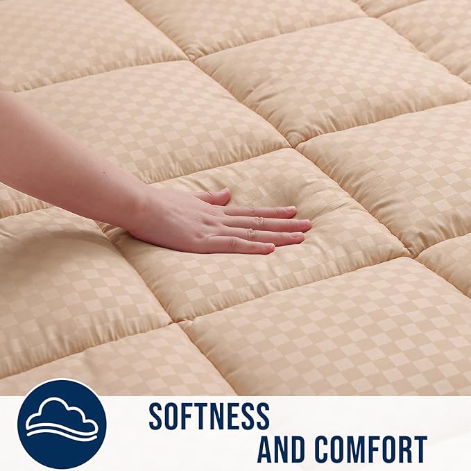 OLANLY Queen Quilted Fitted Mattress Pad, Elastic Fitted Mattress Topper, Cooling Soft Mattress Cover Stretches up to 21 Inches Deep, Machine Washable Mattress Protector (60x80 inch, Beige)