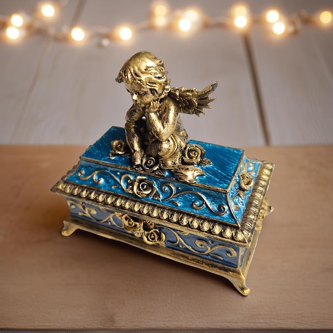Vintage Angel Square Jewelry Box - Elegant Jewelry Storage, Wedding Bridesmaid Gift, Luxury Retro Jewelry Case- Bronze - Image 4