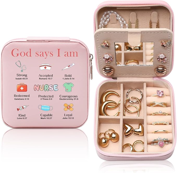 GAOLZIUY Nurse Jewelry Box Gifts for Women, Nurse Week Practitioner RN Graduation Appreciation Gifts for Nursing Students, Medical Assistant, God Says I Am Jewelry Case for Nurses Female by GAOLZIUY