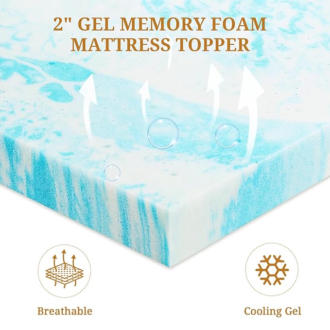 Mattress Topper Full, 2 Inch Gel Infused Memory Foam Mattress Topper for Pressure Relief, Cooling Mattress Pad, Breathable Bed Topper, CertiPUR-US Certified