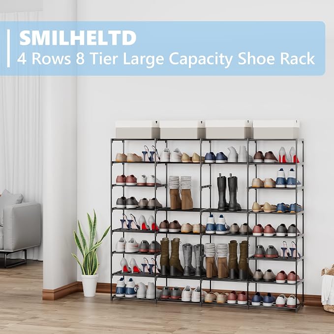 SMILHELTD Large Shoe Rack 8 Tier 64 Pairs for Entryway, Heavy Duty Storage Shelves Unit with Customizable Height for Boots, Space Saving Organizer for Hallway Garage (66.1" W x 49.2" H) - Image 4