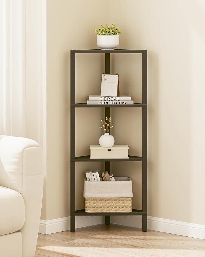 TUTOTAK Corner Shelf, 4-Tier Corner Bookshelf for Small Space, Narrow Display Corner Shelf Stand with Storage Rack, for Living Room, Bedroom, Black BS05BK004 - Image 6