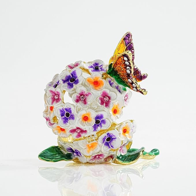 YU FENG Enamel Butterfly Trinket Box Jewelry Organizer, Decorative Hinged Keepsake Box – Butterfly with Floral Ball Design - Image 4