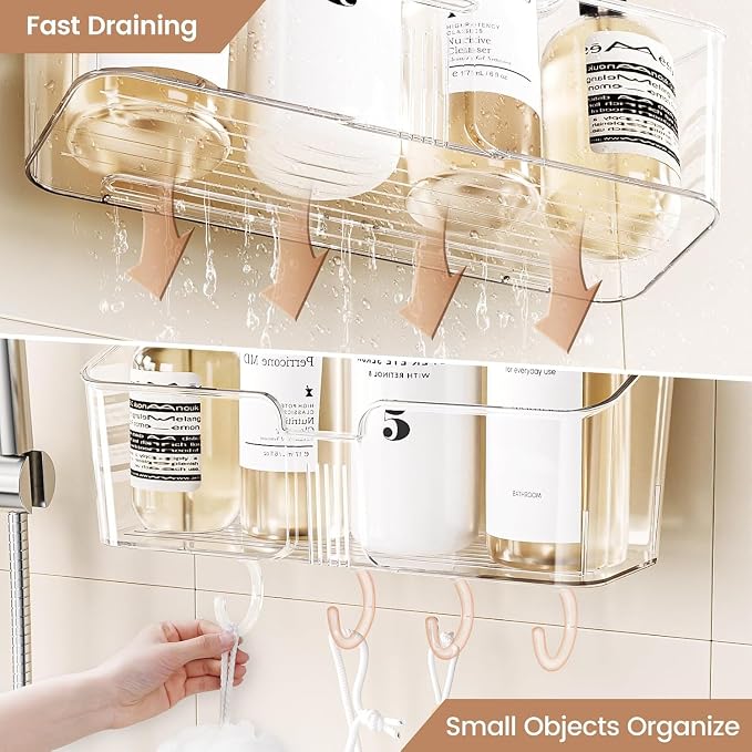 LUXEAR Suction Cup Shower Caddy Clear - Shower Caddy+Soap Dish+Suction Hooks - 1 Second Installation NO-Drilling Removable Powerful Waterproof Shower Organizer for inside Shower Bathroom - Image 6