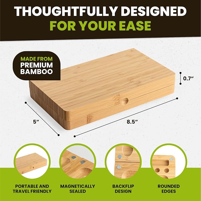 Foldable Bamboo Tray with Magnetic Lid - Durable, Easy to Clean - Portable, Perfect for Home Storage or Travel, Decorative-Tray - Gifts for Him - 8.5" x 5" - Image 4