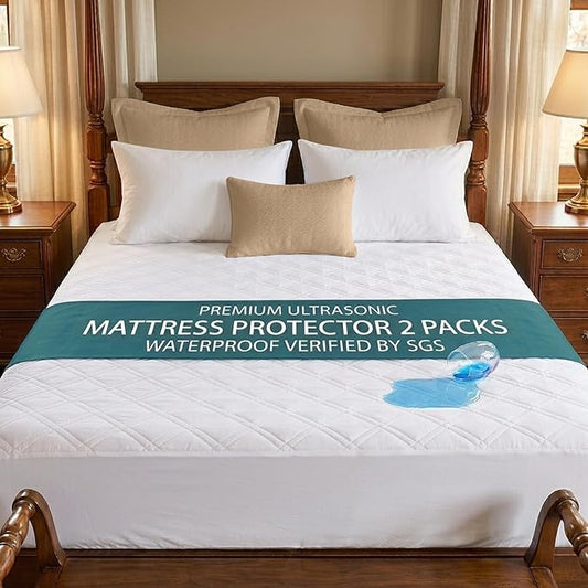 2 Pack Waterproof Mattress Protector Full Size, All-fit-One Soft Noiseless Bed Mattress Cover with Deep Pocket 8-21", Washable for Bedwetting, Cool Sleep，Suitable for Home Bedroom Hotel, White