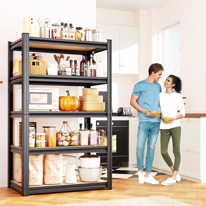 71''H 27.5''W Storage Shelves,2500LBS Garage Shelving ,Adjustable Garage Shelves ,Heavy Duty Metal Shelving, 5 Tier Wood Utility Steel Shelf, Shelving Units and Storage Rack fo Kitchen Pantry Laundry - Image 2