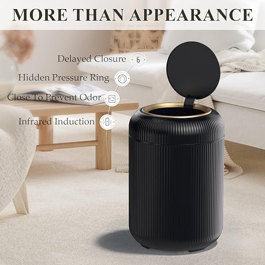Motion Sensor Bathroom Trash Can with Lid, 3 Gallon / 11L Automatic Bathroom Garbage Can, Smart Black Garbage Can, Touchless Trash Bin, Small Waste Basket for Bedroom, Kitchen, Apartment,Office - Image 2
