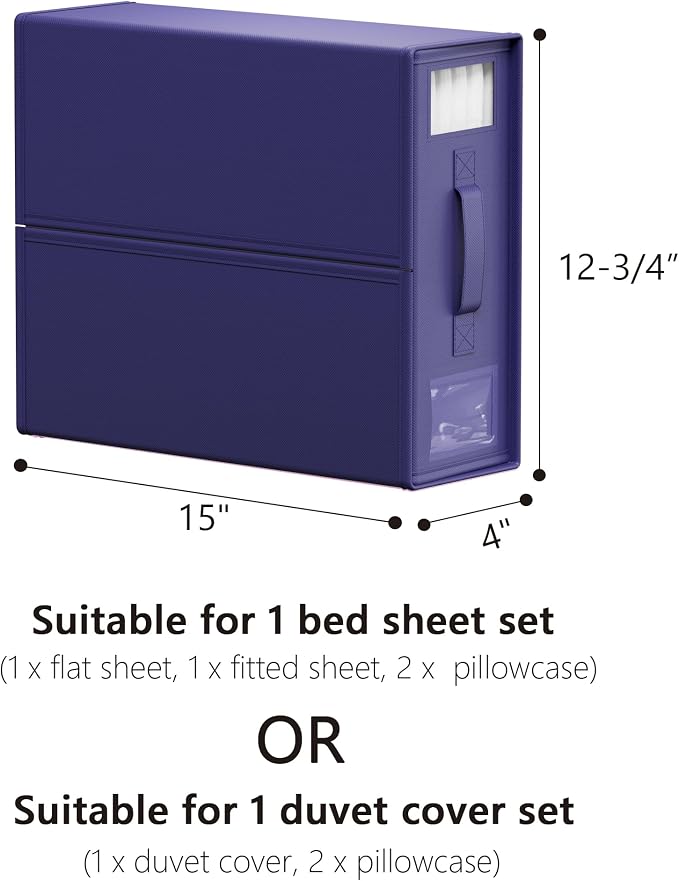 SheetCube Bed Sheet Organizers and Storage 6 Pack, Foldable Linen Closet Organizer with Window and Label, Bedding Folder Storage Box Container for Blanket, Duvet Cover Set, Bed Sheet Set - Navy Blue - Image 6
