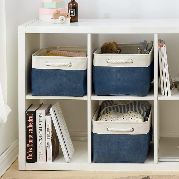 TheWarmHome Storage Bins for Shelves - 1 Pack 15.7x11.8x8.3 inch Fabric Storage Cubes, Storage Basket for Organizing Gift Laundry Cloth Toy Room (White & Jean Blue) - Image 2