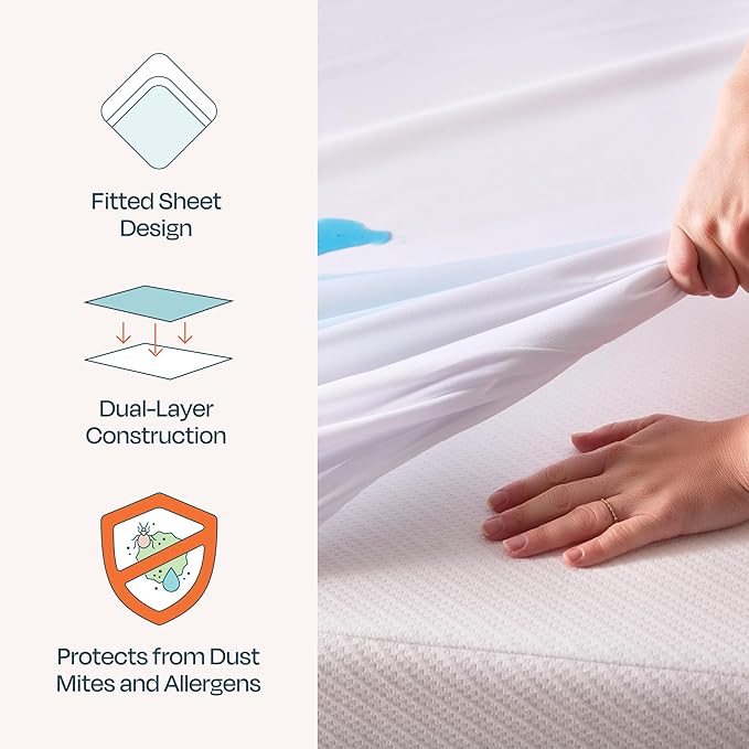 Linenspa 5-Sided Waterproof Mattress Protector – Breathable, Fitted Sheet Style, Machine Washable – Queen Size Mattress Protector, White
