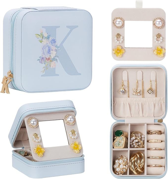 Enthralite Travel Jewelry Box for Gift: Traveling Jewelry Case for Girls Women - Mini Organizer for Necklaces Earrings Blue K by Enthralite