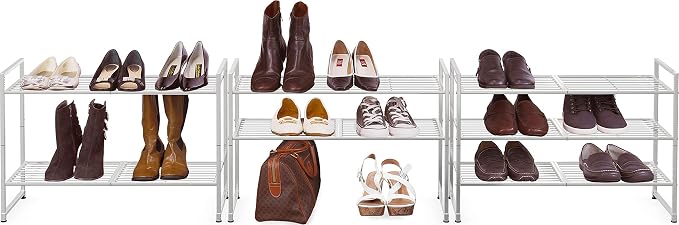 Simple Houseware 3-Tier Stackable Shoes Rack Storage Shelf, Silver - Image 4