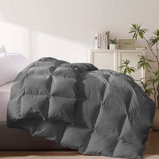 Cosybay Heavyweight Feather Down Fiber Comforter Twin Size - Thicker Winter Grey Duvet Insert, Ultra Soft 100% Cotton Cover, Luxury Hotel Bedding with Corner Tabs, 68"x90"