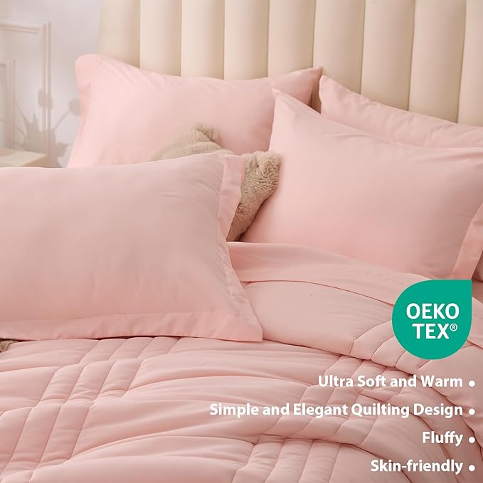 Full Comforter Set Pink - Bed in a Bag Full Size 7 Pieces, Soft Bedding Set for All Seasons, Premium Comforter Set with Comforter, Sheets, Pillowcases & Shams
