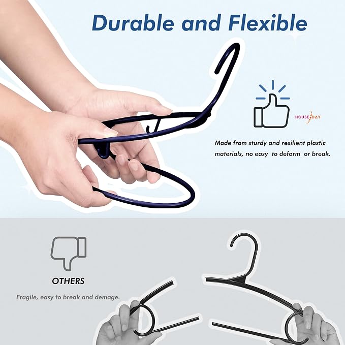 HOUSE DAY Blue Plastic Hangers 60 Pack, Clothes Hangers with Non Slip Hooks, Durable & Space Saving Coat Hanger, Light-Weight Clothing Hangers, Perfect Closet Organizer for Everyday Use - Image 5