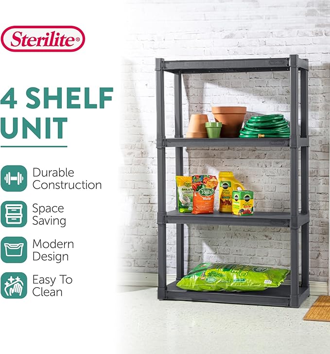 Sterilite 4-Pack 4 Shelf Unit, Heavy-Duty Shelving Storage and Utility Rack - Standing Plastic Organizer Shelves for Kitchen, Bathroom, and Garage - Image 4