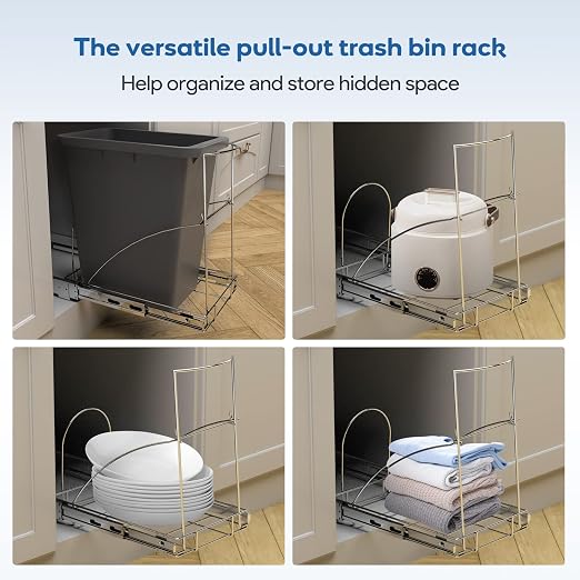 Pull Out Trash Can Under Cabinet & Under Sink - Heavy Duty Sliding Adjustable Cabinet Garbage Can Organizer, Requires Minimum Cabinets Opening 13" W X 18" D,Chrome Finish (Waste Bin Not Included) - Image 7