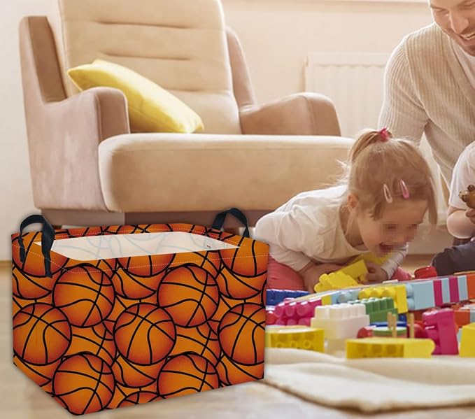 Rectangular Basketball Baskets Gift Basket Empty Kids Storage Bins Baby Boy Basket Kids Toy Storage Bin Organizer Box Basketball Room Decor for Home(Basketballs) - Image 3