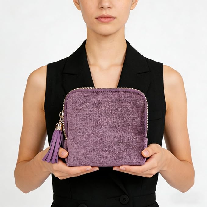 ASINGYER Travel Jewelry Storage Bag for Women, Velvet Portable Jewelry Organizer with Tassel Zipper, Small Pouches for Bracelets Necklaces Rings Earrings, Wedding Gift for Women (purple) - Image 7