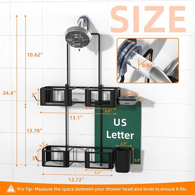 Epicano Hanging Shower Caddy for Handheld Showerheads, Anti-Swing Overhead ShowerCaddy with Removable Hooks & Holders for Razor, Sponge, Soap & Toothbrush, Stainless Steel, Black - Image 3