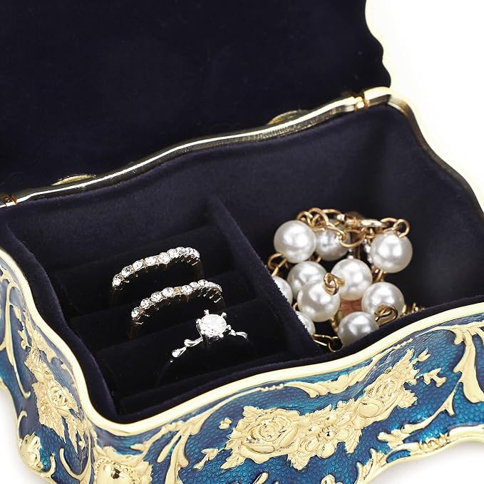 Hipiwe Vintage Jewelry Box, Small Enameled Trinket Box Organizer Rectangular Treasure Chest Box Jewelry Decorative box Keepsake Gift Box Case for Women,3.7x 2.7x 2 inch - Image 6