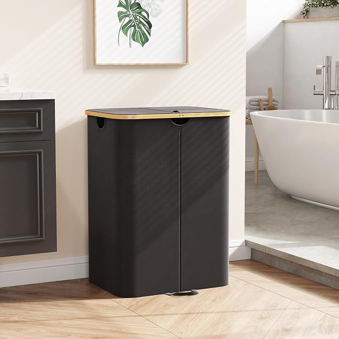 Lifewit 150L Double Laundry Hamper with Lid, Large Laundry Basket with Removable Bag & Bamboo Handles, Fodable Tall Dirty Clothes Hamper for Laundry Collapsible Bin for Bathroom Bedroom Dorm, Black - Image 8