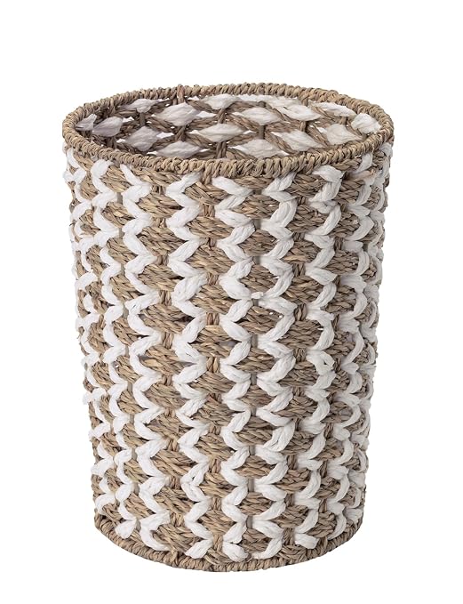 StorageWorks Wicker Waste Basket, Small Trash Can with Handwoven Seagrass and Paper Rope, Wicker Garbage Can for Bedroom, Bathroom, 1 Pack by StorageWorks