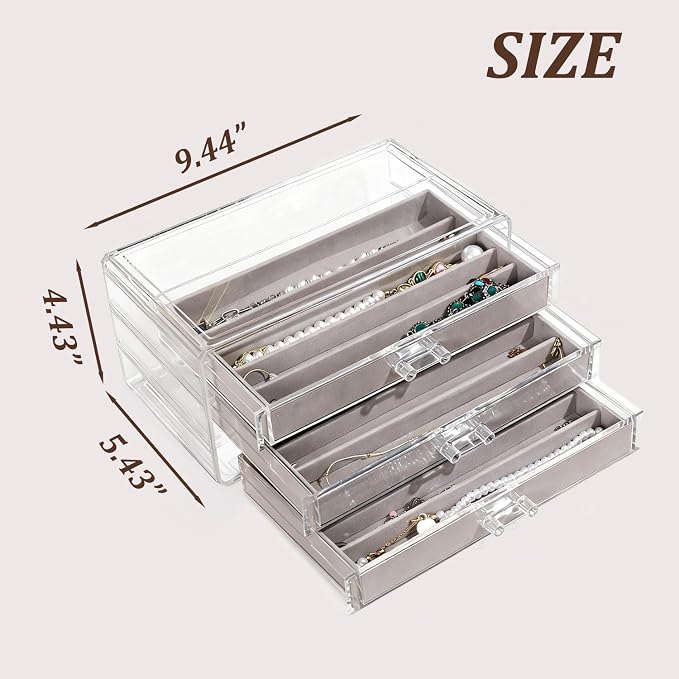 CLUQMEIK Necklace Organizer Box, Tray with Clear Lid, Dustproof Velvet Necklaces Holder Storage Display Case, Necklace Tray Drawer Insert for Pendant Suitable for Women and Girls (Grey) - Image 4
