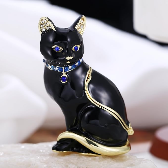Hand Painted Animal Trinket Box for Home Decor, Hinged Jewelry Organizer Storage, Unique Personalized Collectible Keepsake Figurine Handmade Decorative Ornament Gifts (Black Cat) - Image 4