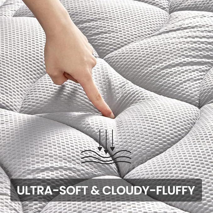 SLEEP ZONE Cooling Mattress Topper Twin XL for College Dorm, Premium Zoned Quilted Mattress Pad, Fitted Mattress Protector Cover Washable, Deep Pocket 8-21 inch, Silver Grey, Twin XL