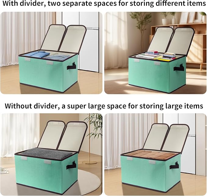 Foldable Fabric Storage Box, 16.5 x 11.8 x 9.8 inches (L x W x H), with Double-Lid & Dividers, Large Organizer for Home, Closet, Office(Green, 1 Pack) - Image 5